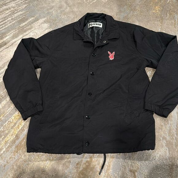Playboy Pacsun Hardcore Jacket light windbreaker size S in EUC black snap button - Picture 1 of 9